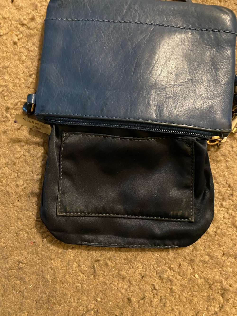 Coach Dark Teal Blue Leather Wristlet with Gold Logo - Picture 3 of 5